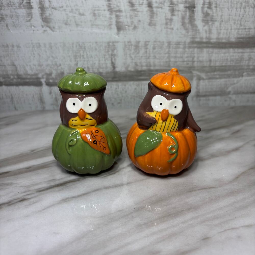 Owl in Pumpkin Salt and Pepper Shaker Set